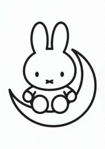 Kawaii Miffy Coloring Page Sitting On A Crescent Moon For Preschoolers 3