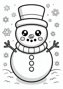 Kawaii Themed Cute Snowman To Color 1