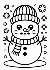Kawaii Themed Cute Snowman To Color 3