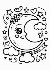 Kawaii Themed Moon Coloring Page 2