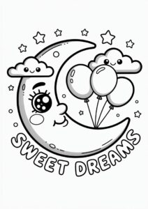 Kawaii Themed Moon Coloring Page 3
