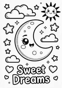 Kawaii Themed Moon Coloring Page 4