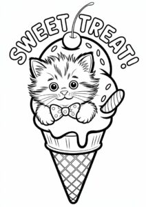 Kitten With Bowtie Inside An Ice Cream Coloring Page Cone 1