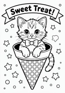 Kitten With Bowtie Inside An Ice Cream Coloring Page Cone 2