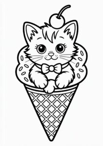 Kitten With Bowtie Inside An Ice Cream Coloring Page Cone 3