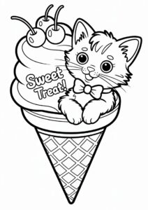 Kitten With Bowtie Inside An Ice Cream Coloring Page Cone 4