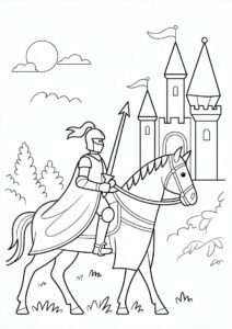Knight On A Horse Leaving Castle Coloring Sheet 1