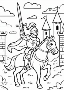 Knight On A Horse Leaving Castle Coloring Sheet 2