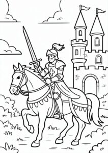 Knight On A Horse Leaving Castle Coloring Sheet 3