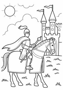Knight On A Horse Leaving Castle Coloring Sheet 4
