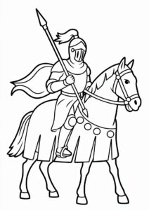 Knight On Horse Carrying A Lance Coloring Sheet 1