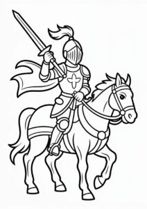 Knight On Horse Carrying A Lance Coloring Sheet 3