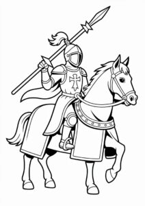 Knight On Horse Carrying A Lance Coloring Sheet 4