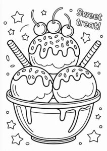 Large Bowl Of Ice Cream Coloring Page Sundae With Cherries 1