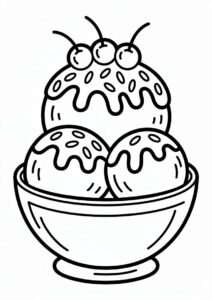 Large Bowl Of Ice Cream Coloring Page Sundae With Cherries 2