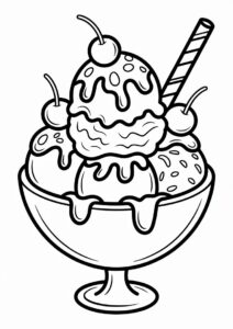Large Bowl Of Ice Cream Coloring Page Sundae With Cherries 3