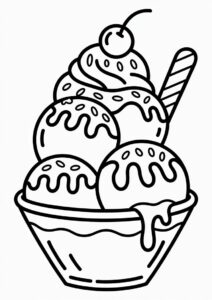 Large Bowl Of Ice Cream Coloring Page Sundae With Cherries 4