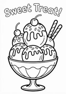 Large Bowl Of Ice Cream Coloring Page Sundae With Cherries 5