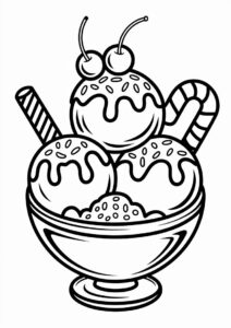 Large Bowl Of Ice Cream Coloring Page Sundae With Cherries 6