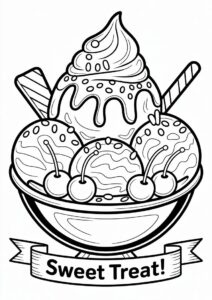 Large Bowl Of Ice Cream Coloring Page Sundae With Cherries 7
