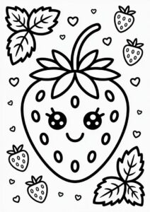 Large Cute Strawberry Coloring Page On A Vine 2