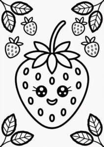 Large Cute Strawberry Coloring Page On A Vine 3