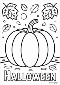 Large Pumpkin Coloring Page With Leaves To Color 1