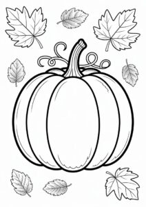Large Pumpkin Coloring Page With Leaves To Color 2