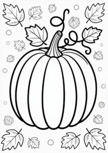 Large Pumpkin Coloring Page With Leaves To Color 3