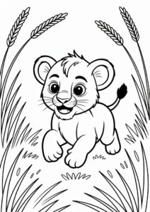 Lion Cub Running In Grass 1