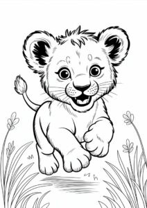 Lion Cub Running In Grass 2