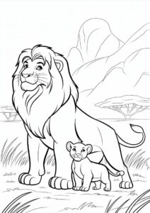 Lion King With Simba Coloring Page 1