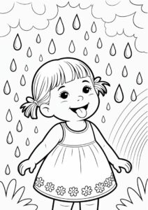 Little Girl Sticking Tongue Out To Catch Rain Coloring Page 2