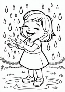 Little Girl Sticking Tongue Out To Catch Rain Coloring Page 3