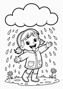 Little Girl Sticking Tongue Out To Catch Rain Coloring Page 4