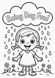 Little Girl Sticking Tongue Out To Catch Rain Coloring Page 5