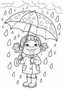 Little Girl Sticking Tongue Out To Catch Rain Coloring Page 6