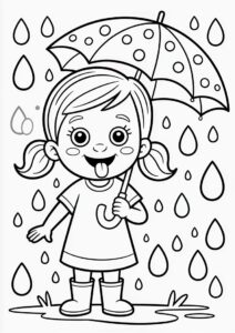Little Girl Sticking Tongue Out To Catch Rain Coloring Page 7