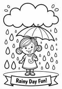 Little Girl Sticking Tongue Out To Catch Rain Coloring Page 8