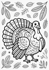 Longe Turkey With Detailed Feathers Coloring Sheet 1