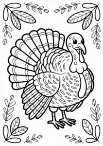 Longe Turkey With Detailed Feathers Coloring Sheet 4