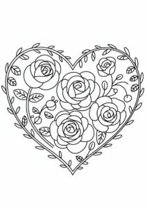 Love Heart Shape Made Of Roses To Color 1
