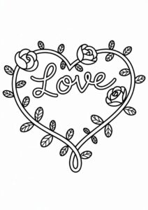 Love Heart Shape With Roses To Color 1