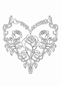 Love Heart Shape With Roses To Color 2