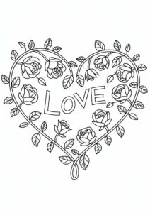 Love Heart Shape With Roses To Color 3