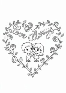 Love Heart Shape With Roses To Color 4