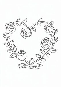 Love Heart Shape With Roses To Color 5