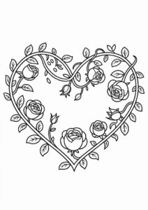 Love Heart Shape With Roses To Color 6