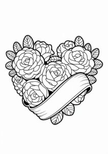 Love Heart Shape With Roses To Color 7