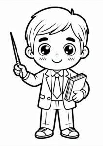 Male Chibi Teacher Coloring Pages OF Holding A Pointer And A Book 2